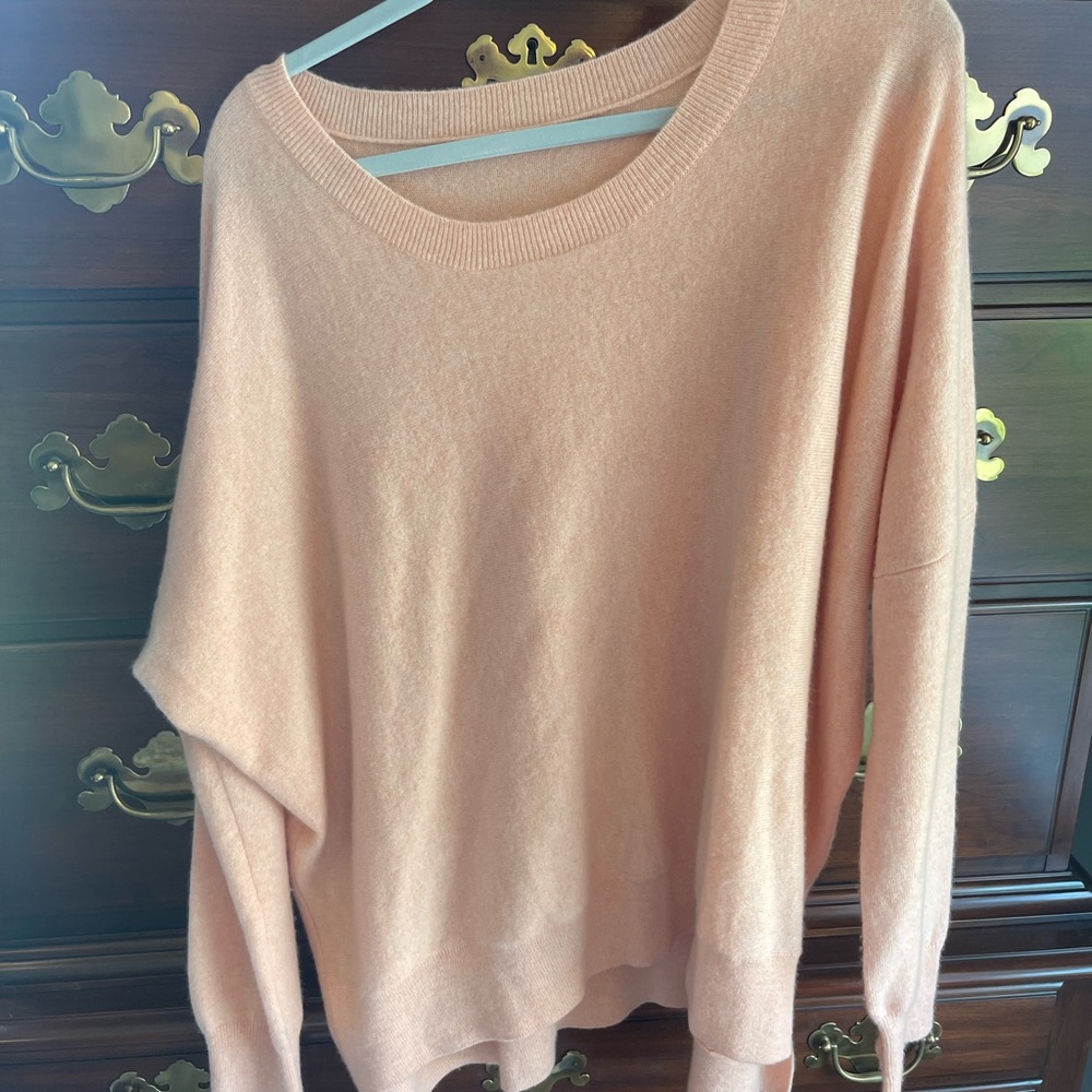 Eileen Fisher Pink Cashmere Crew Neck Sweater Lightweight Knit